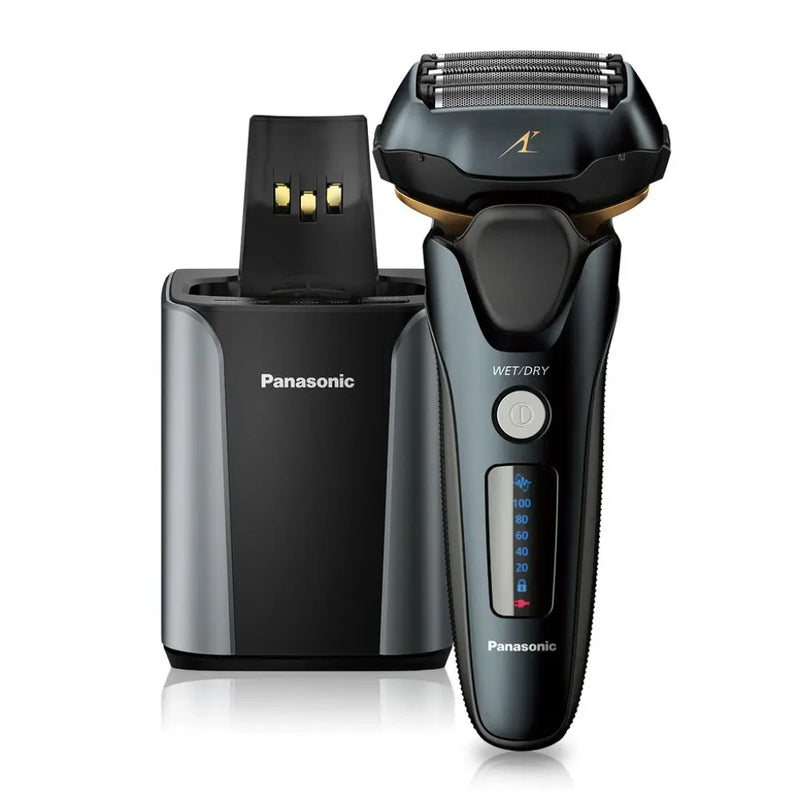 Бритва электрическая Panasonic ES-LV97-K820 для сухого или влажного бритья с пятью бритвенными головками со станцией очистки и зарядки и мягким дорожным чехлом
