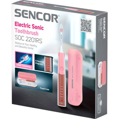 Зубная щетка электрическая Sencor SOC2200SL. SOC2201RS, SOC2202TC со звуковой технологией очистки с пятью режимами чистки и дорожным чехлом
