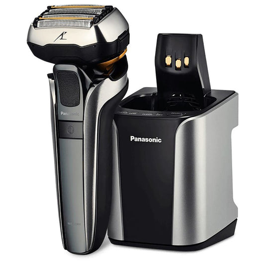 Бритва электрическая Panasonic ES-LV9Q-S820 для сухого или влажного бритья с пятью бритвенными головками со станцией очистки и зарядки и мягким дорожным чехлом