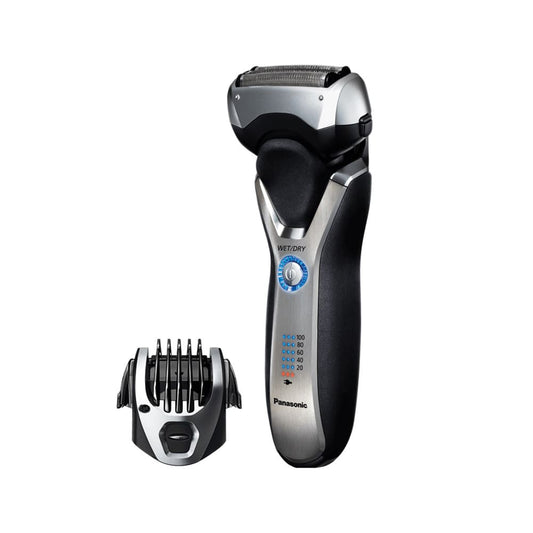 Бритва електрична Panasonic ES-RT77-S520 для сухого або вологого гоління з трьома голівками для гоління і насадкою для бороди і м'яким дорожнім чохлом.